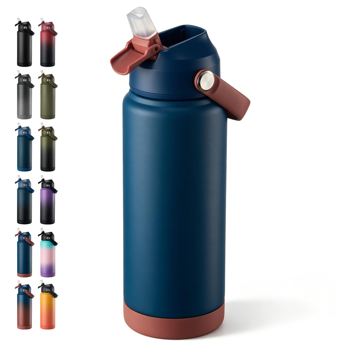 Fijinhom 24oz Insulated Stainless Steel Water Bottle, Wide Mouth Double Wall Vacuum, Silicone Straw, Sweat & Leak Proof, BPA Free Insulated Water Flask for Travel, Keep Cold 24h Hot 12h, Black