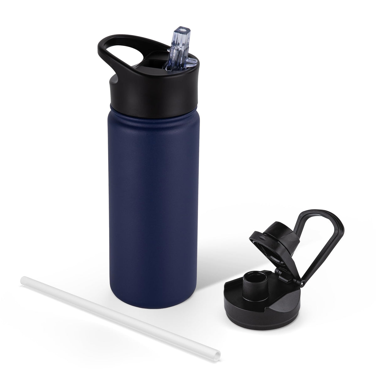 40 oz Insulated Water Bottle with Straw, Stainless Steel Sports Water Bottles with 2 Lids (Straw and Wide Mouth lid), Double Wall Vacuum, Leakproof, BPA-Free, Black