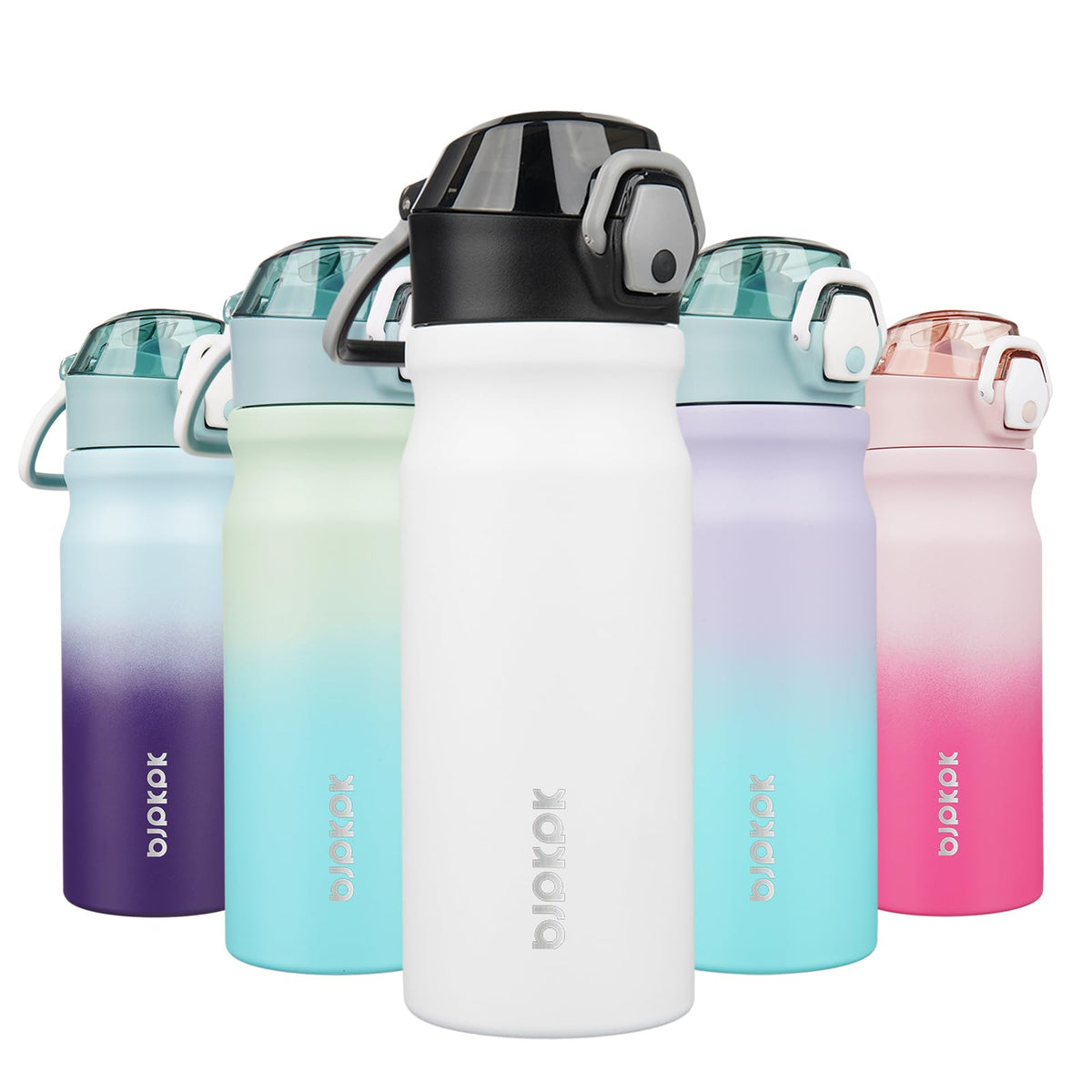 BJPKPK 18 oz Water Bottle with Straw & Handle, Insulated Stainless Flask