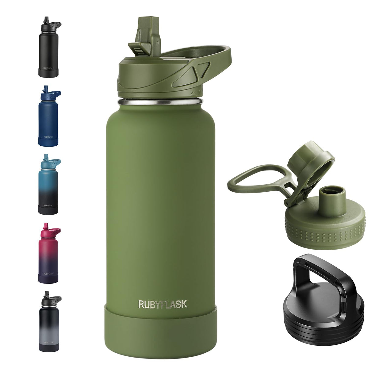 RUBYFLASK 32 oz Insulated Stainless Steel Water Bottle with Straw