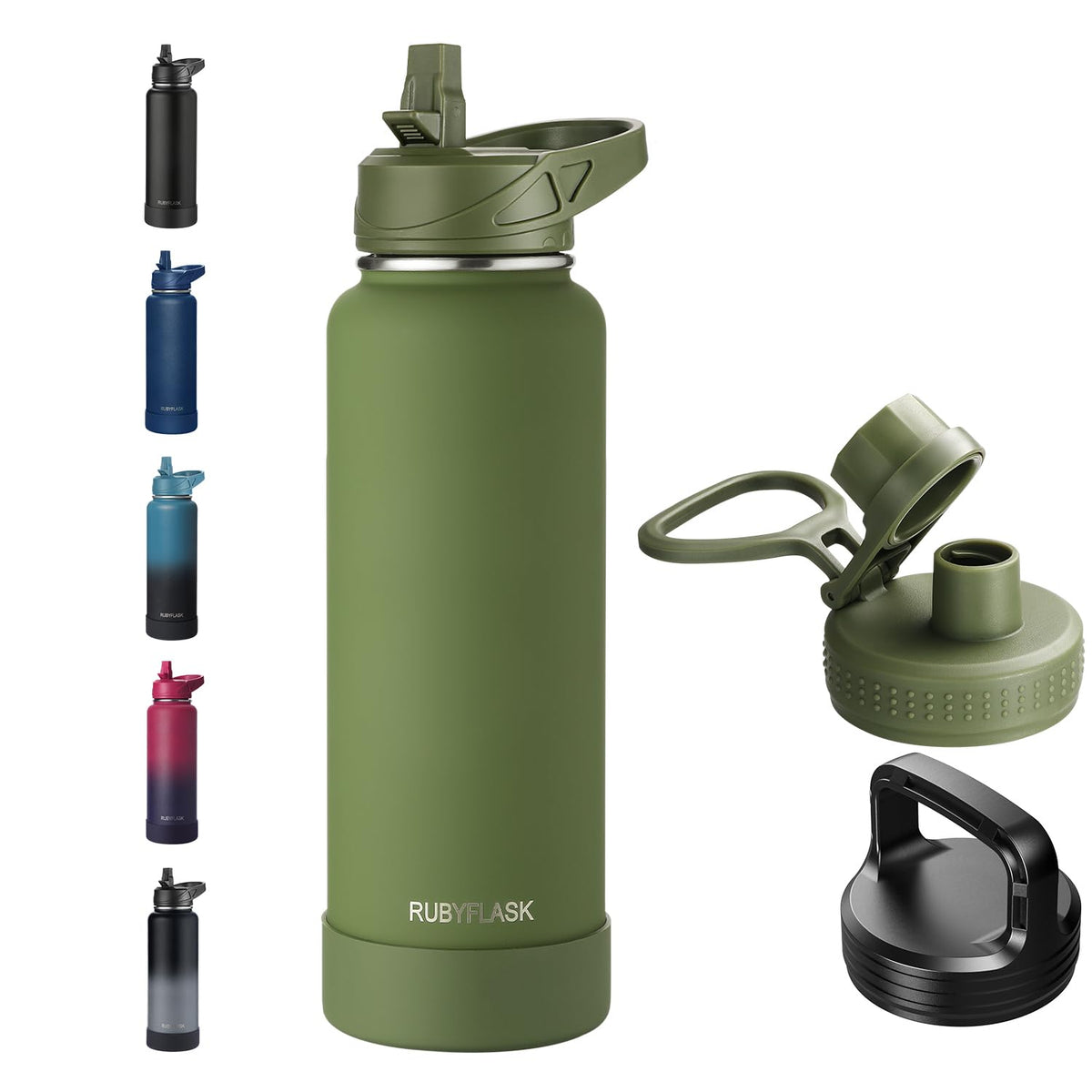 RUBYFLASK 32 oz Insulated Stainless Steel Water Bottle with Straw