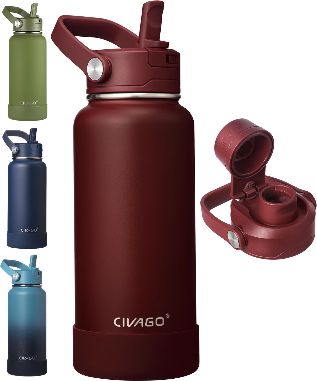 CIVAGO 24 oz Insulated Stainless Steel Water Bottle with Removable Straw