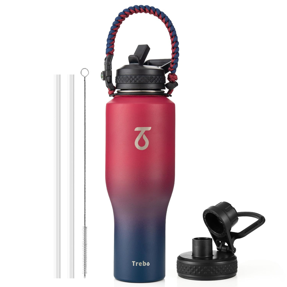 Trebo 40 oz Water Bottle Insulated Fit in Any Car Cup Holder with 2 Lids