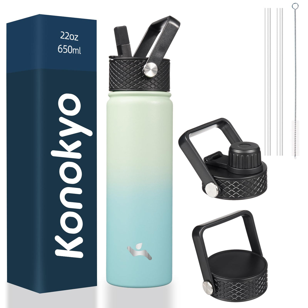 Konokyo 22 oz Insulated Stainless Steel Water Bottle with Straw Lid