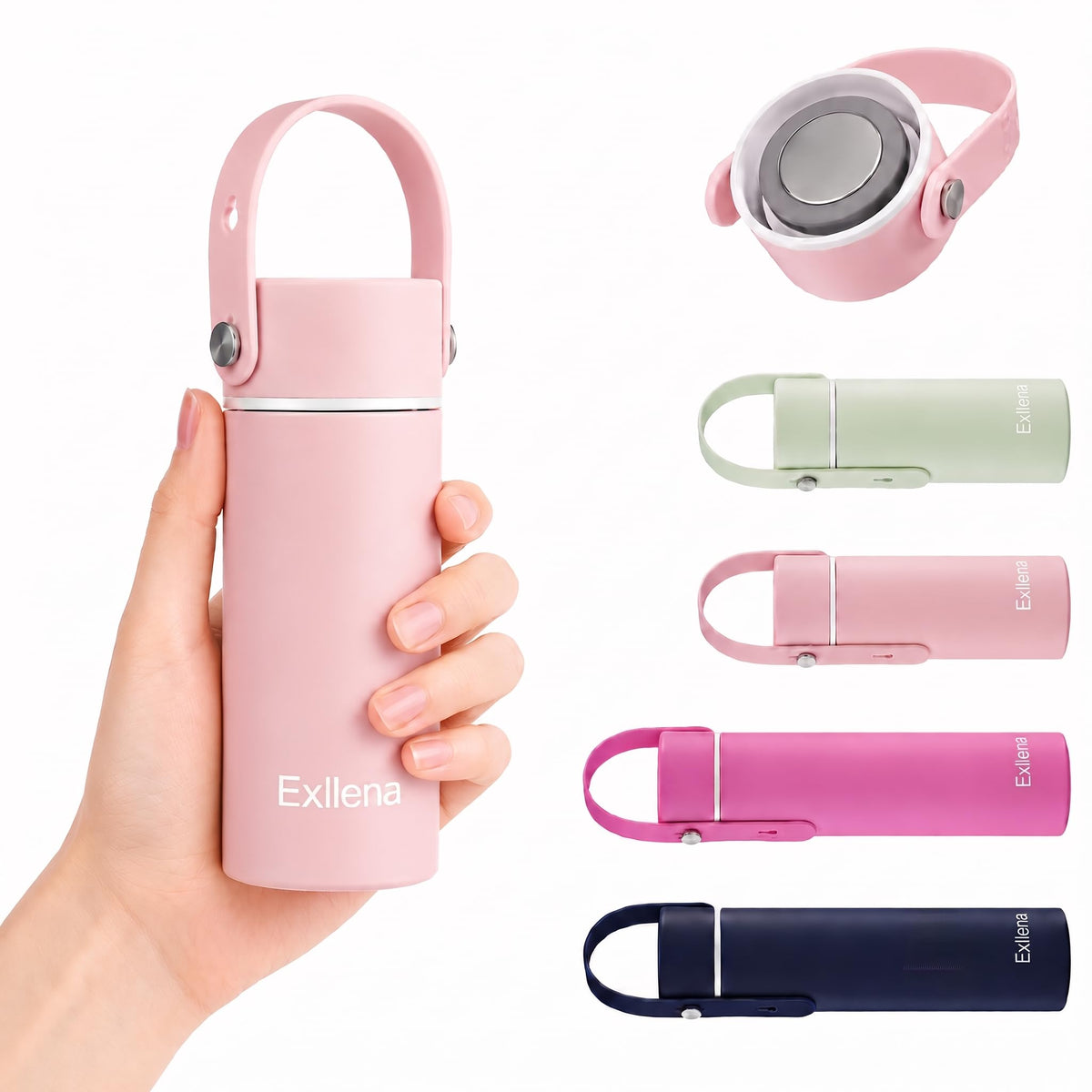 Exllena 【Upgraded】 Mini Insulated Water Bottle 6.8oz/200ml with Adjustable Silicone Handle– Small Flask for Hot & Cold Drinks, Leakproof, Ideal for Purse, Lunchbox...(Midnight Sapphire)