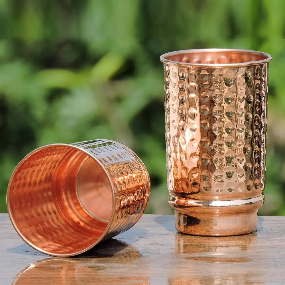 Pure Copper Water Tumblers Set of 2 - Unlined, Uncoated, Lacquer-Free | 350 Ml (11.8 US Fl Oz) Ayurveda Health Benefits Stylish Kitchenware Drinkware Mugs, Water Tumbler