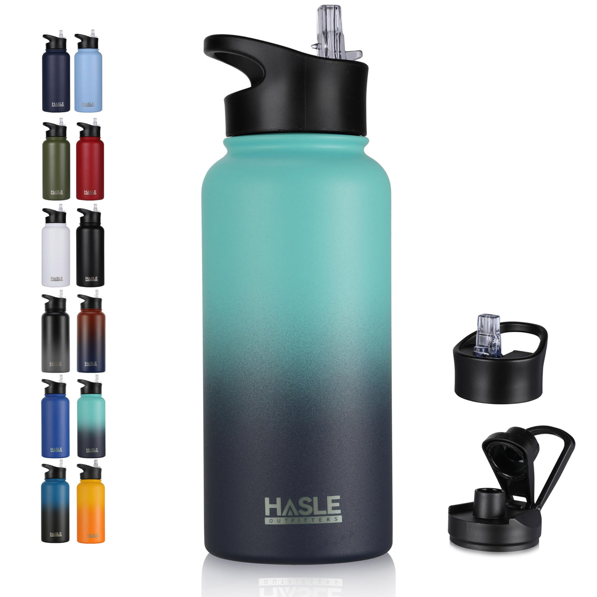 HASLE OUTFITTERS 32 oz Insulated Water Bottle Stainless Steel Double Walled Vacuum Sports Water Bottle with 2 Lids (Straw and Spout Lid) for Gym Camping Hiking(Black,1)