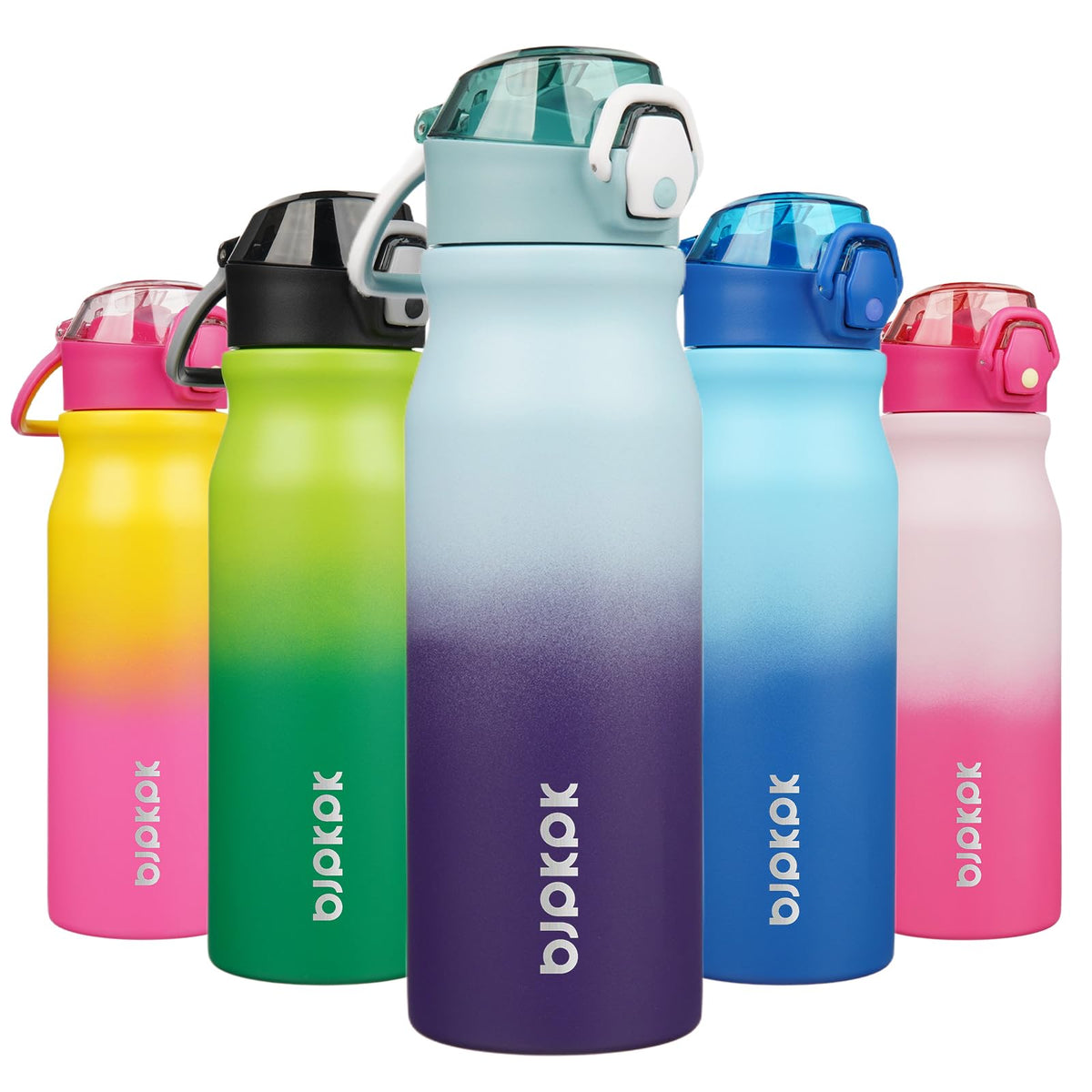 BJPKPK 18 oz Water Bottle with Straw & Handle, Insulated Stainless Flask