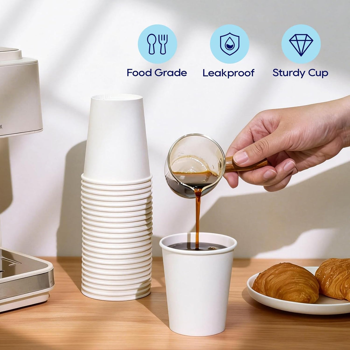 LITOPAK 400 Pack 8 oz Paper Cups, White Disposable Coffee Cups