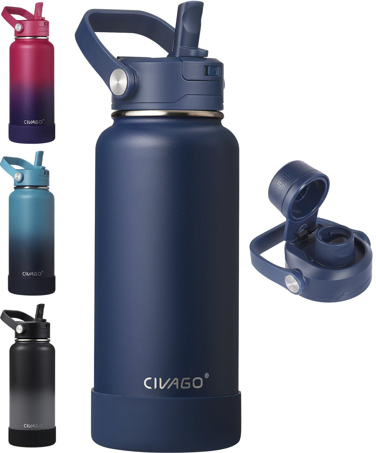 CIVAGO 24 oz Insulated Stainless Steel Water Bottle with Removable Straw