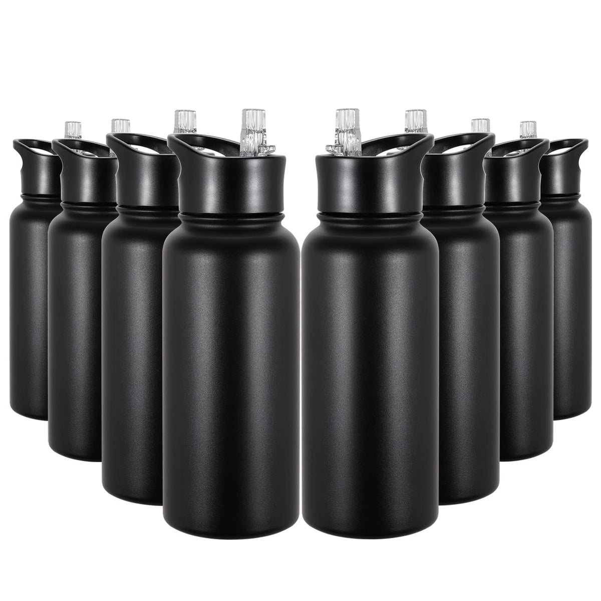 40 oz Insulated Water Bottle with Straw, Stainless Steel Sports Water Bottles with 2 Lids (Straw and Wide Mouth lid), Double Wall Vacuum, Leakproof, BPA-Free, Black