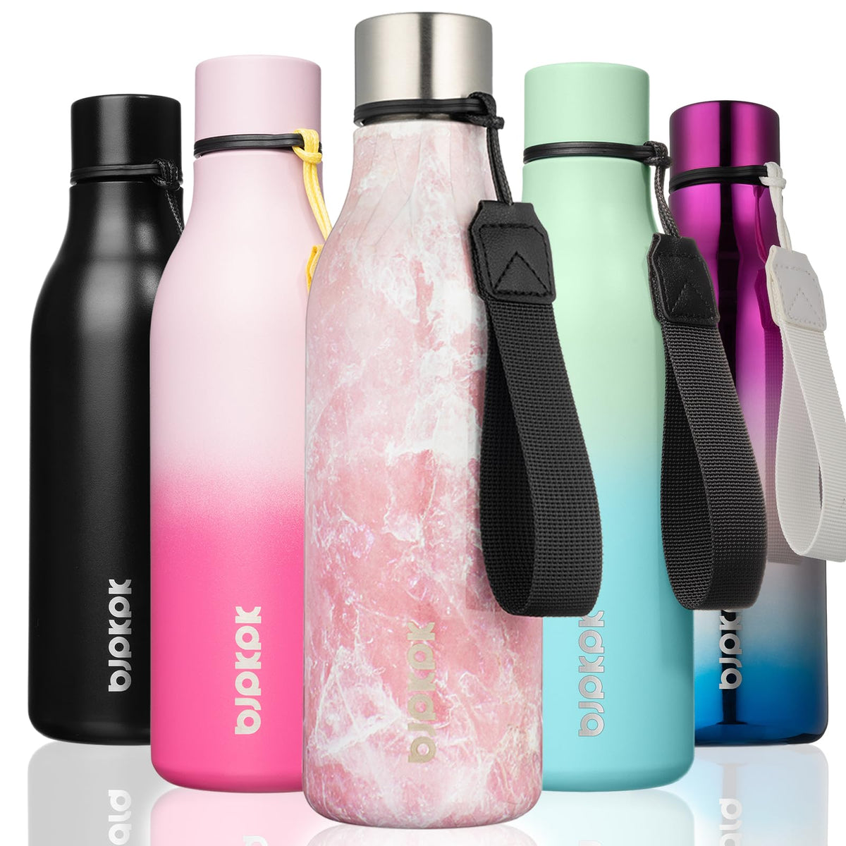 BJPKPK 18oz Insulated Water Bottle, Stainless Steel Bottle with Carry Strap