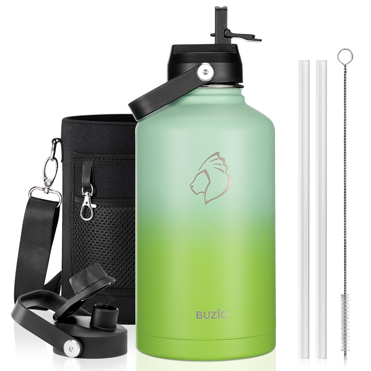BUZIO 64 oz Insulated Stainless Steel Water Bottle with Dust-proof Lids