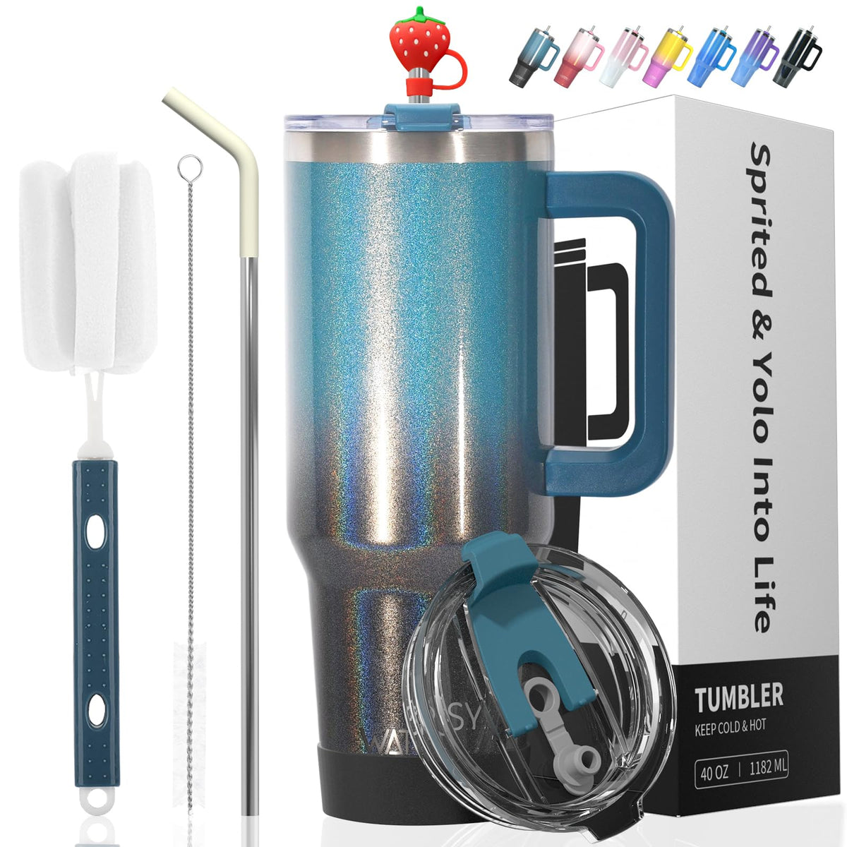 40 oz Tumbler with Handle,Tumbler with Lid and Straw,Double Wall Insulated Cup Stainless Steel Travel Mug(Cold for 34 Hours),Water Bottle for Iced Tea,Coffee,Cold Beverages(Purple)