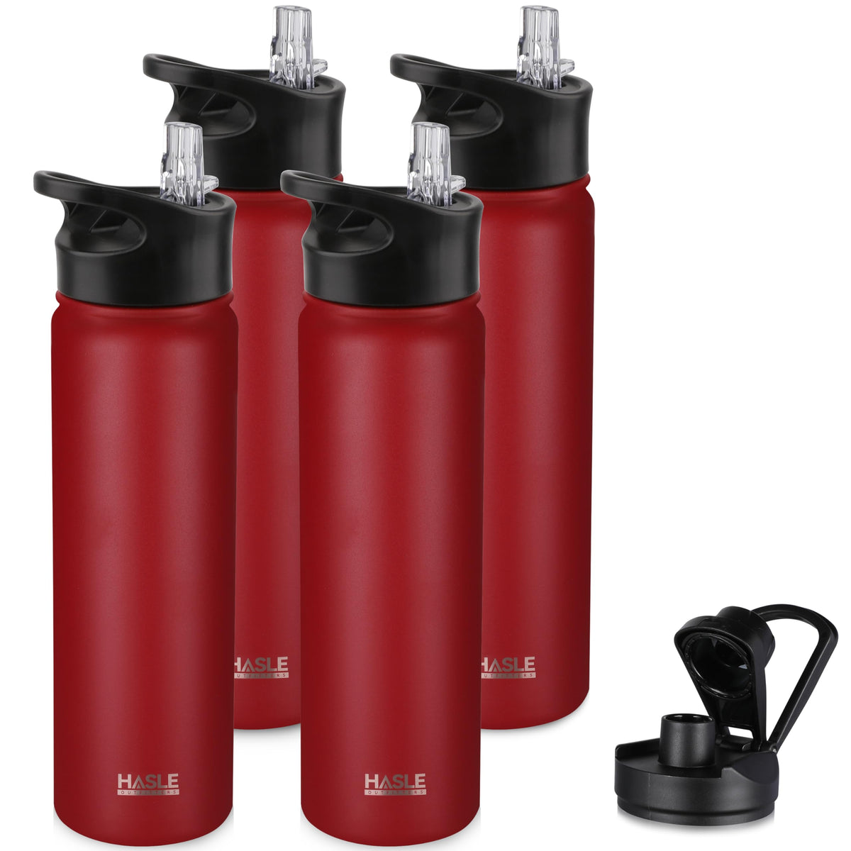 HASLE OUTFITTERS 32 oz Insulated Water Bottle Stainless Steel Double Walled Vacuum Sports Water Bottle with 2 Lids (Straw and Spout Lid) for Gym Camping Hiking(Black,1)