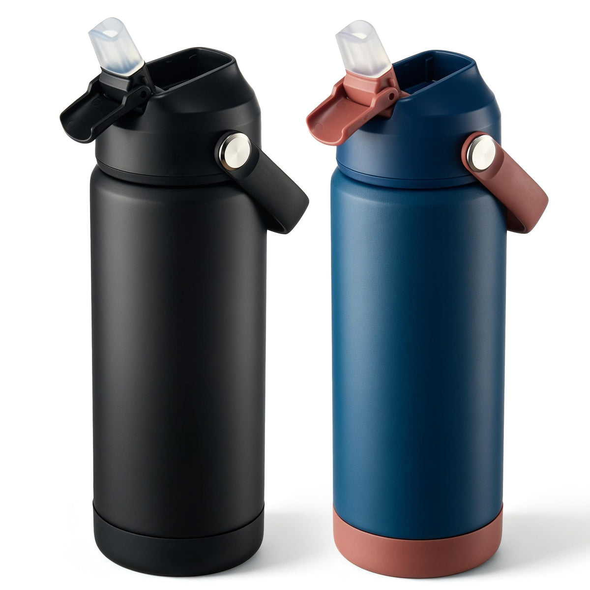 Fijinhom 24oz Insulated Stainless Steel Water Bottle, Wide Mouth Double Wall Vacuum, Silicone Straw, Sweat & Leak Proof, BPA Free Insulated Water Flask for Travel, Keep Cold 24h Hot 12h, Black