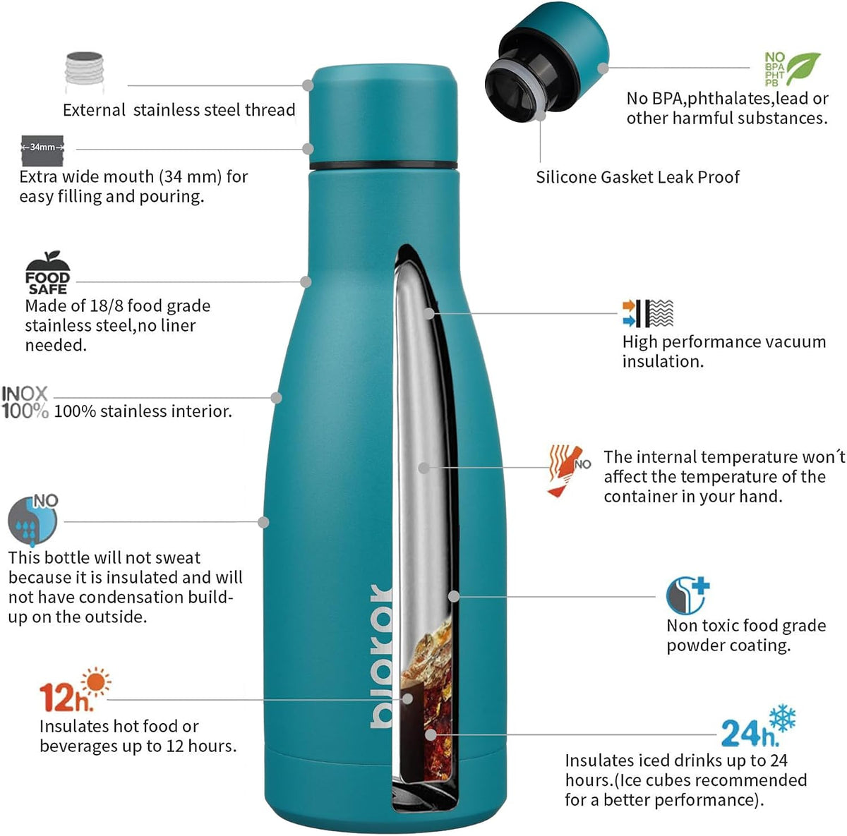 BJPKPK 12 oz Small Mini Water Bottle, Insulated Stainless Steel Flask