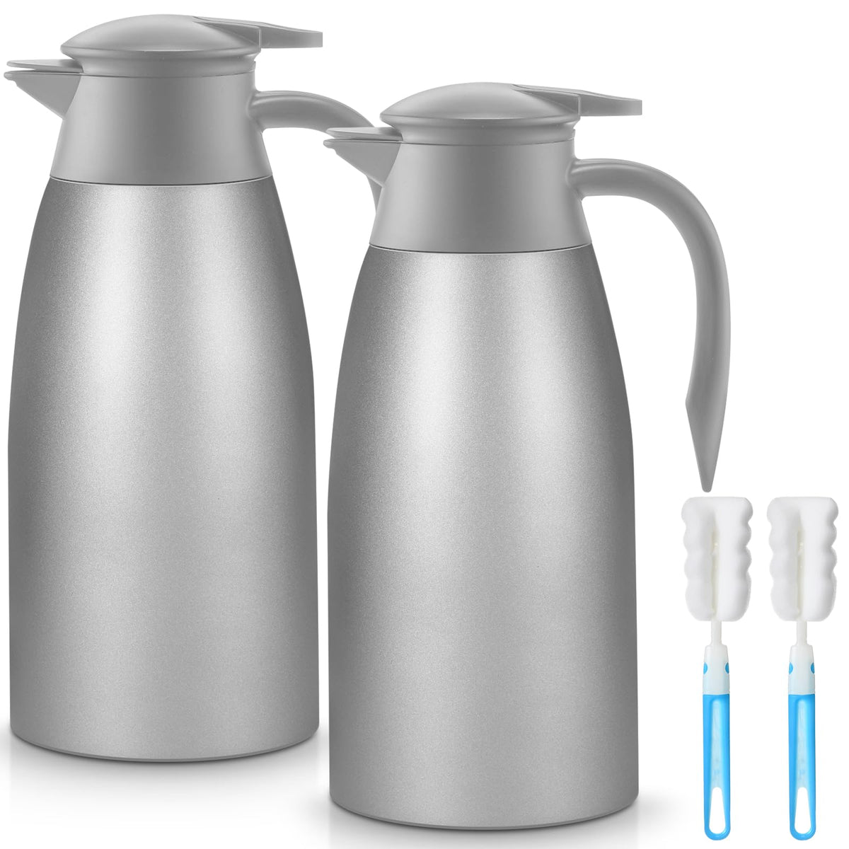 Norme 2 Pcs Thermal Coffee Carafe Creamer, Silver, 68 oz