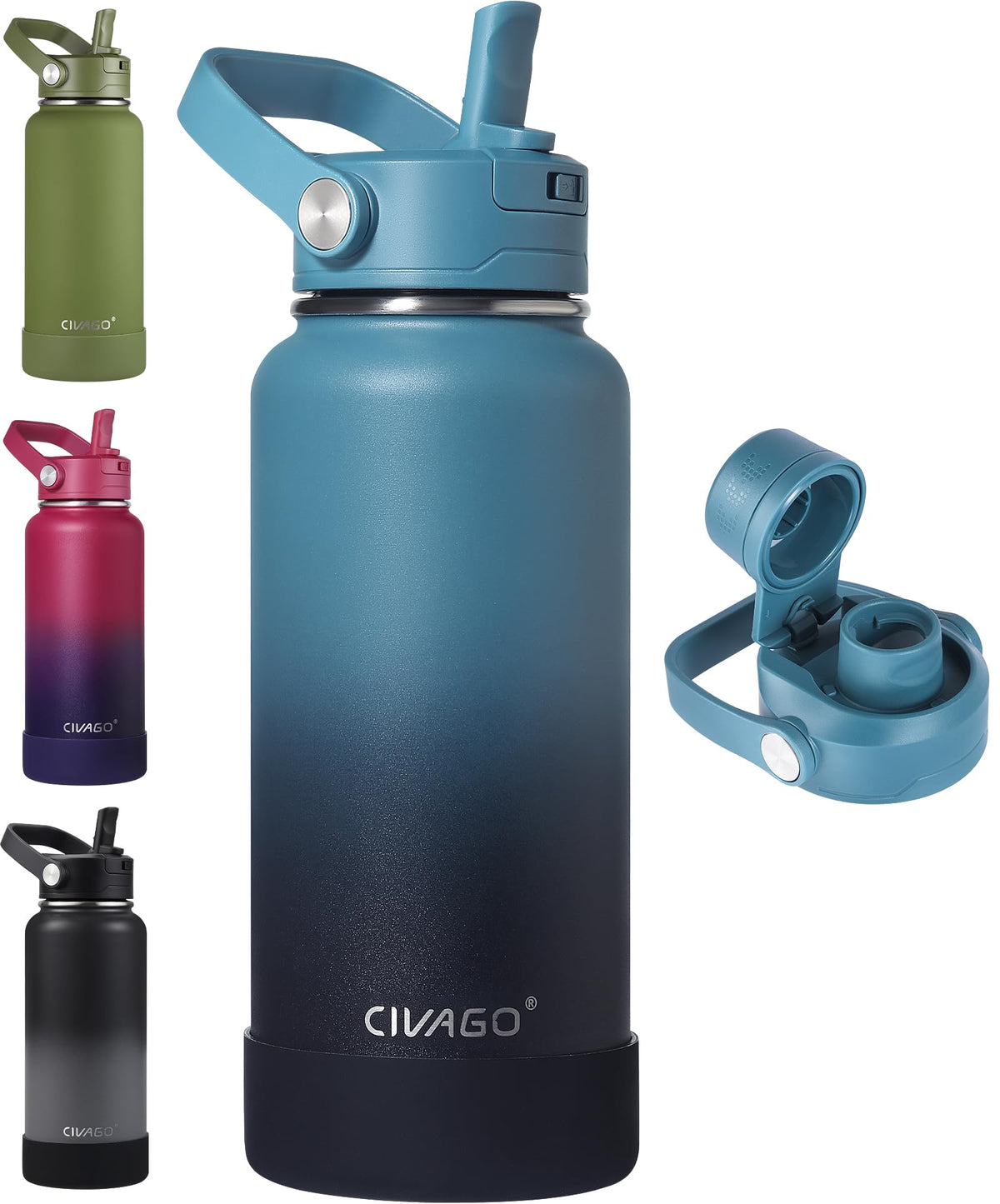 CIVAGO 24 oz Insulated Stainless Steel Water Bottle with Removable Straw