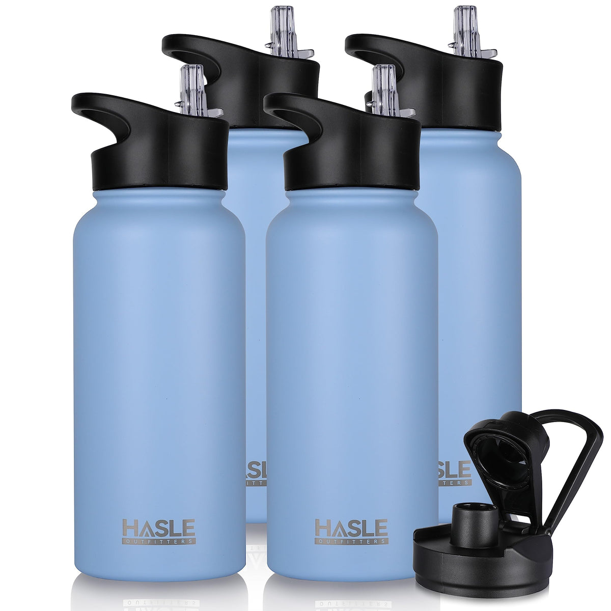 HASLE OUTFITTERS 32 oz Insulated Water Bottle Stainless Steel Double Walled Vacuum Sports Water Bottle with 2 Lids (Straw and Spout Lid) for Gym Camping Hiking(Black,1)