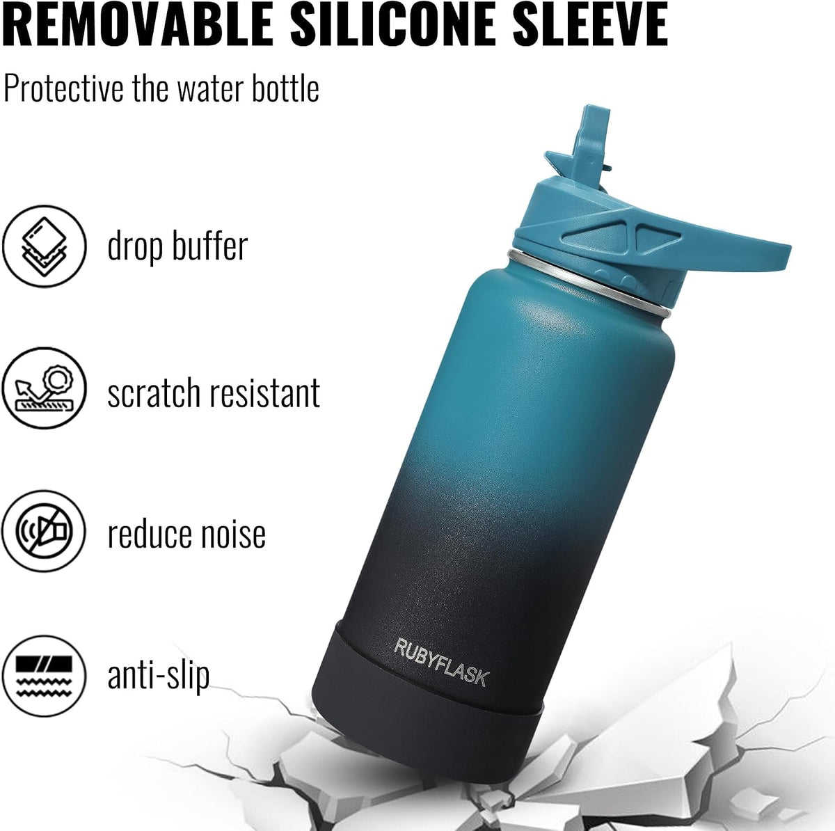 RUBYFLASK 32 oz Insulated Stainless Steel Water Bottle with Straw