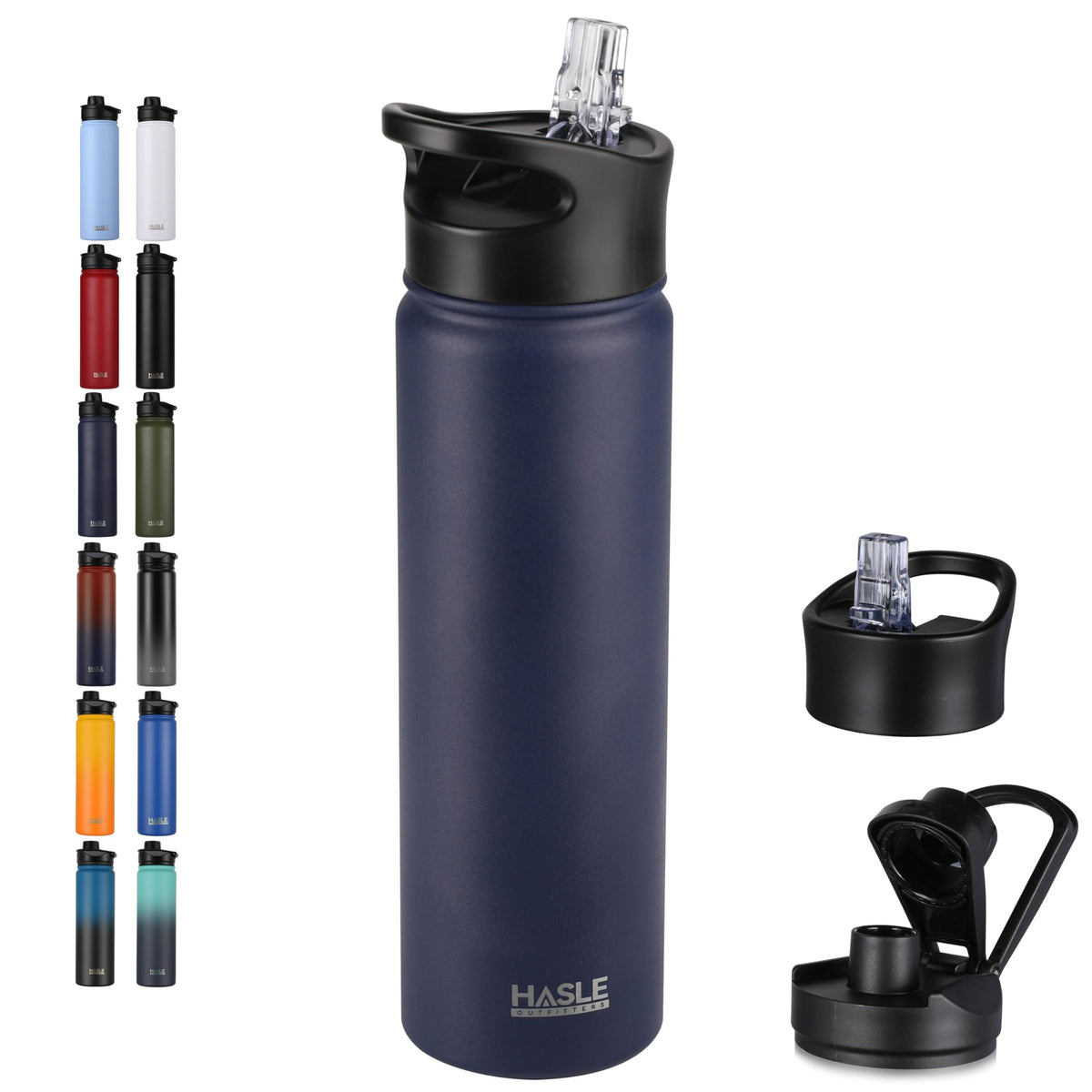 HASLE OUTFITTERS 32 oz Insulated Water Bottle Stainless Steel Double Walled Vacuum Sports Water Bottle with 2 Lids (Straw and Spout Lid) for Gym Camping Hiking(Black,1)
