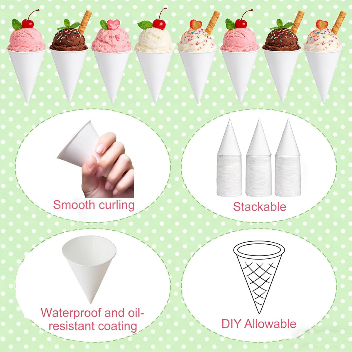 Yopay 600 Pack Cone Water Cups, 4OZ Disposable Dispenser Paper Snow Cups for Shaved Ice, Office Water Cooler, Sports Teams or Fundraisers, Craft Funnels for Oil or Protein Powder Drinks, White