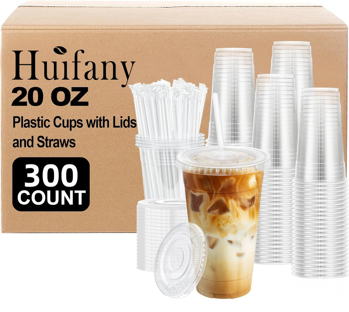 100 Pack 20 oz Plastic Cups, Clear Disposable Iced Coffee Cups