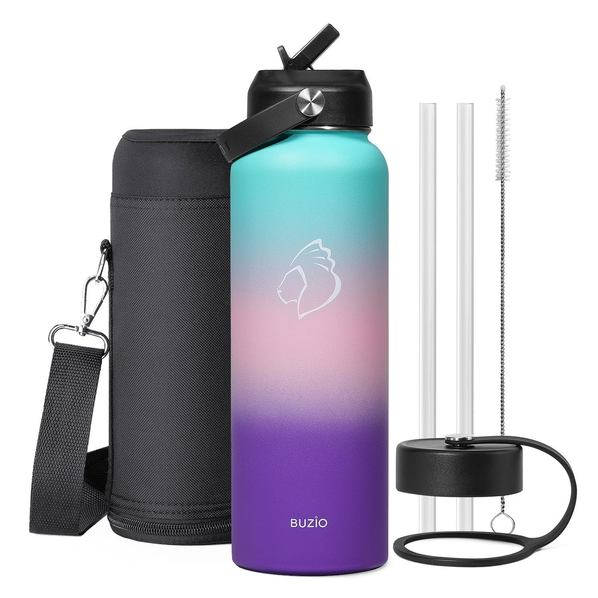 BUZIO 64 oz Insulated Stainless Steel Water Bottle with Dust-proof Lids