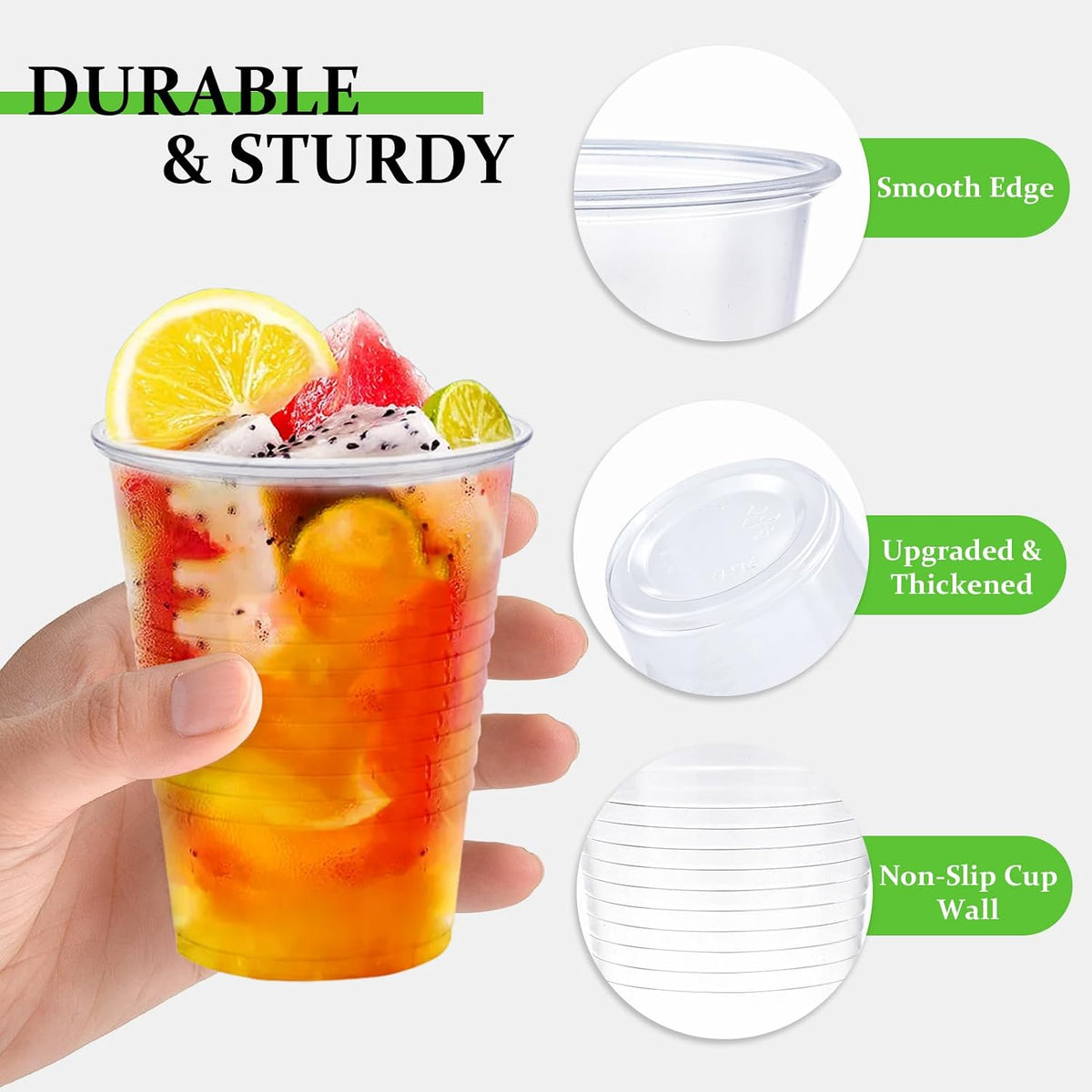 600 Pack 7 oz Plastic Cups, Rimmed Disposable Cold Cups