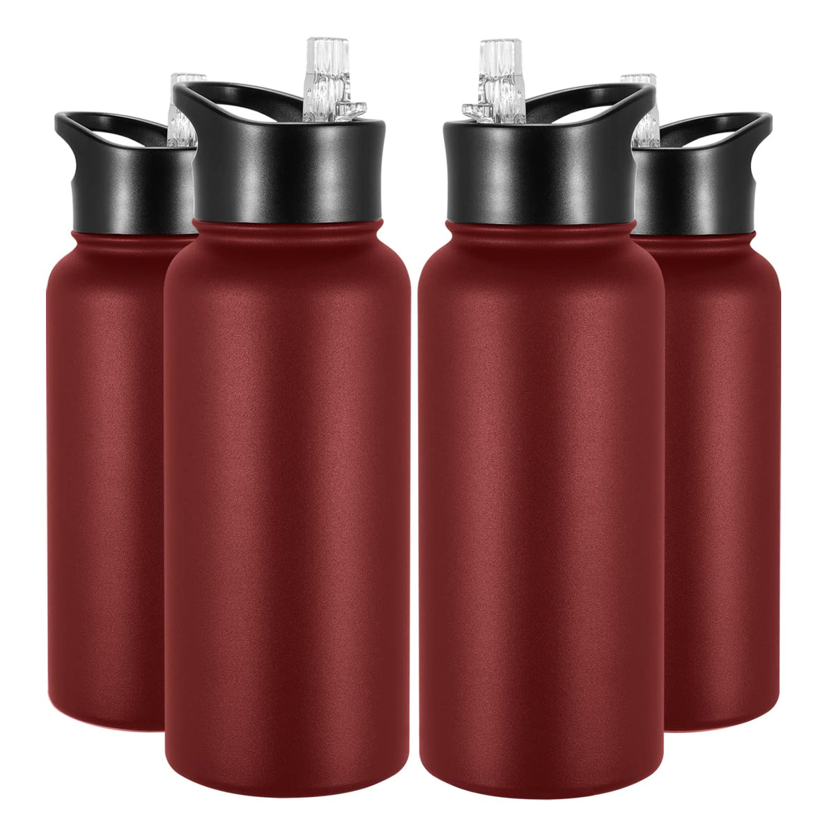 40 oz Insulated Water Bottle with Straw, Stainless Steel Sports Water Bottles with 2 Lids (Straw and Wide Mouth lid), Double Wall Vacuum, Leakproof, BPA-Free, Black
