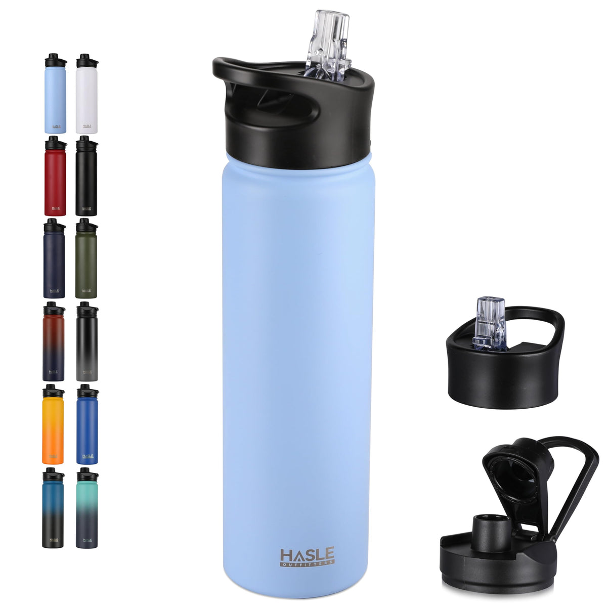 HASLE OUTFITTERS 32 oz Insulated Water Bottle Stainless Steel Double Walled Vacuum Sports Water Bottle with 2 Lids (Straw and Spout Lid) for Gym Camping Hiking(Black,1)