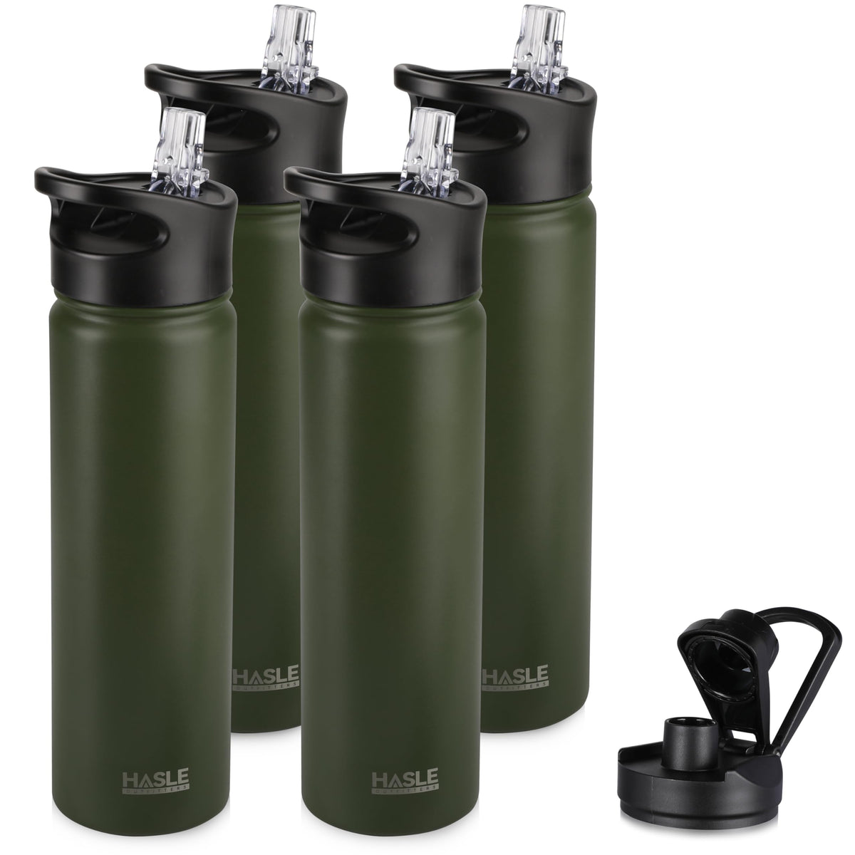 HASLE OUTFITTERS 32 oz Insulated Water Bottle Stainless Steel Double Walled Vacuum Sports Water Bottle with 2 Lids (Straw and Spout Lid) for Gym Camping Hiking(Black,1)