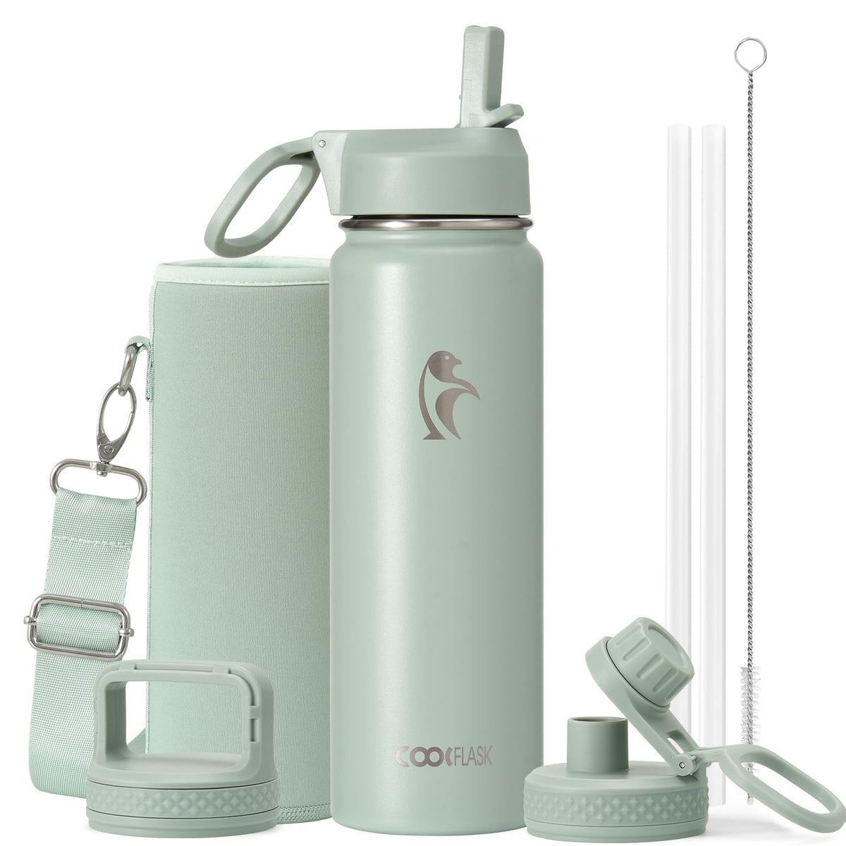 Coolflask Half Gallon Water Bottle Insulated with Straw & 3 Leakproof Lids