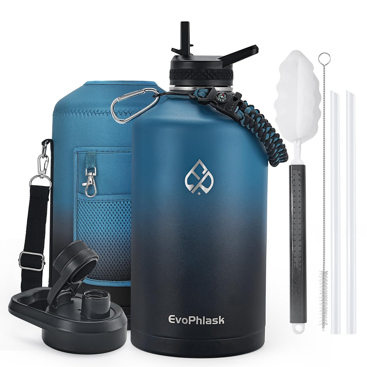 64 oz Insulated Water Bottle with Carrier Bag, Indigo Black