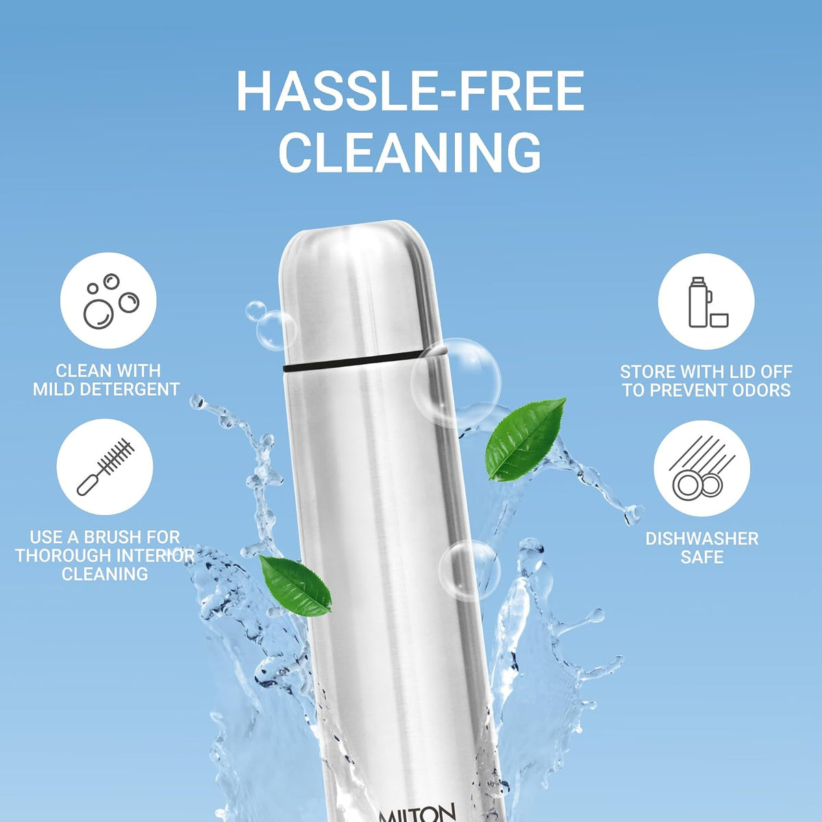 Milton Flask 34 oz Insulated Water Bottle with Cover, Flip Lid, Thermosteel
