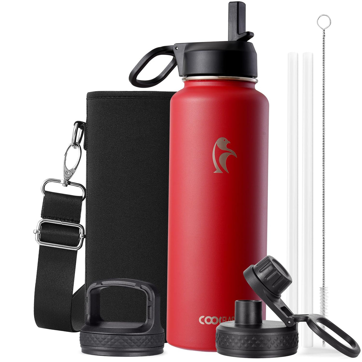 Coolflask Half Gallon Water Bottle Insulated with Straw & 3 Leakproof Lids