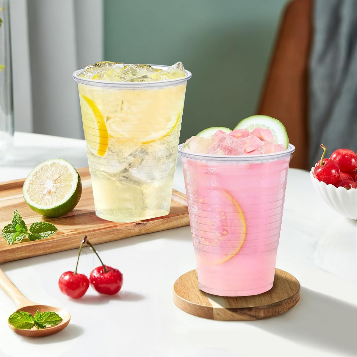 600 Pack 7 oz Plastic Cups, Rimmed Disposable Cold Cups