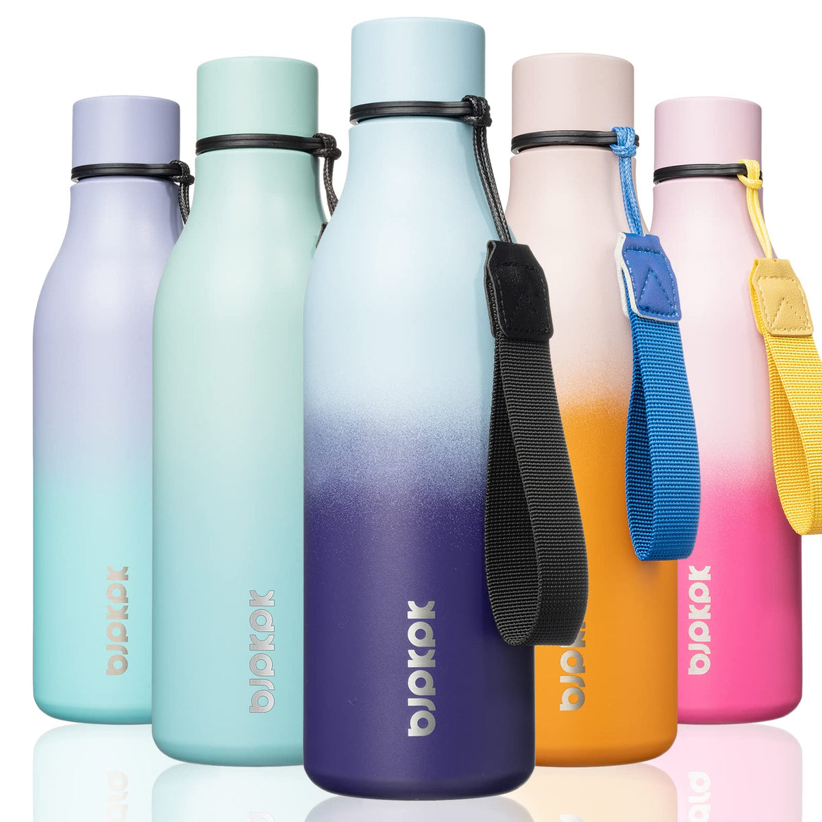 BJPKPK 18oz Insulated Water Bottle, Stainless Steel Bottle with Carry Strap