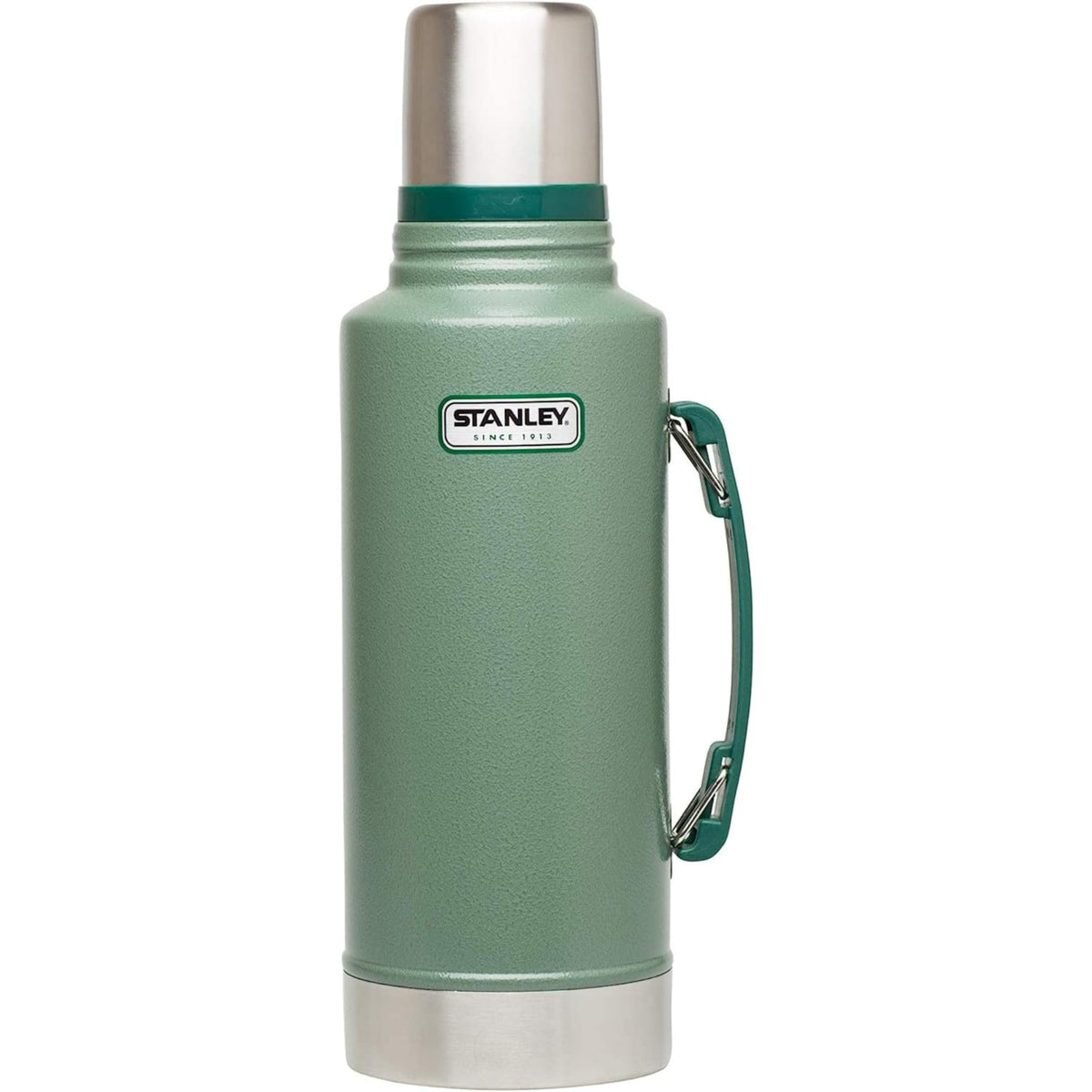 Stanley Heritage Classic Vacuum Bottle with Handle 1.1 qt | Wide Mouth w/Leakproof Cup Lid | Keep Drinks Hot or Cold | Insulated Stainless Steel Thermal Bottle | BPA-Free | Hammertone Green