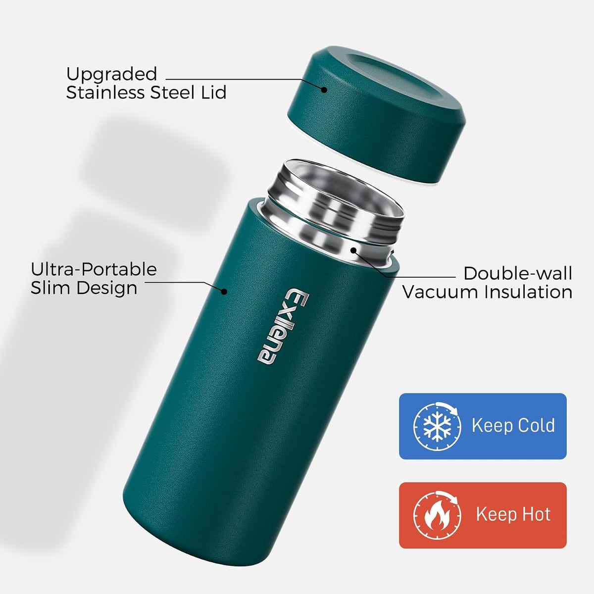 【Upgraded】Exllena Small Insulated Water Bottle 8 oz/250ml– Mini Insulated Water Bottle for Hot & Cold Drinks, Perfect Small Flask for Travel, Purse...(Lake Blue)