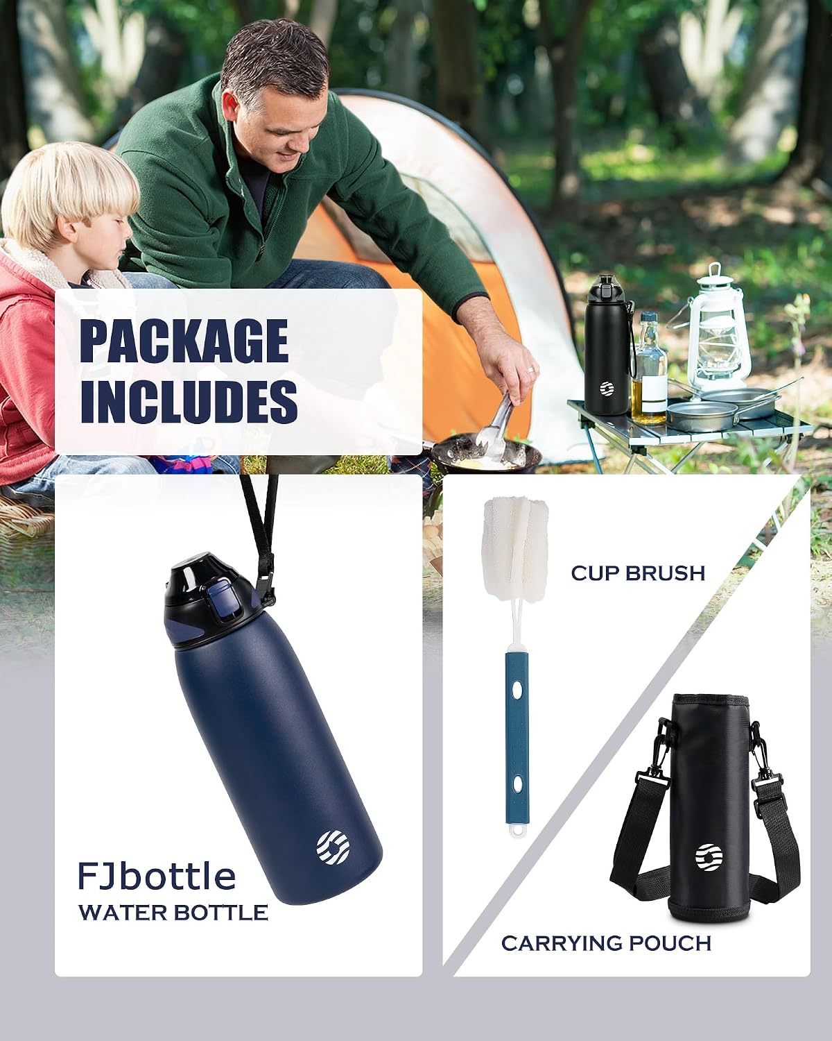 Fjbottle Insulated Water Bottle,27 oz Stainless Steel Wide Mouth Sports Water Bottle Double Wall Vacuum Leak Proof BPA Free Drinks Flask Keep Hot Or Cold Thermo Mug For university,Outdoor,Travel,Gym