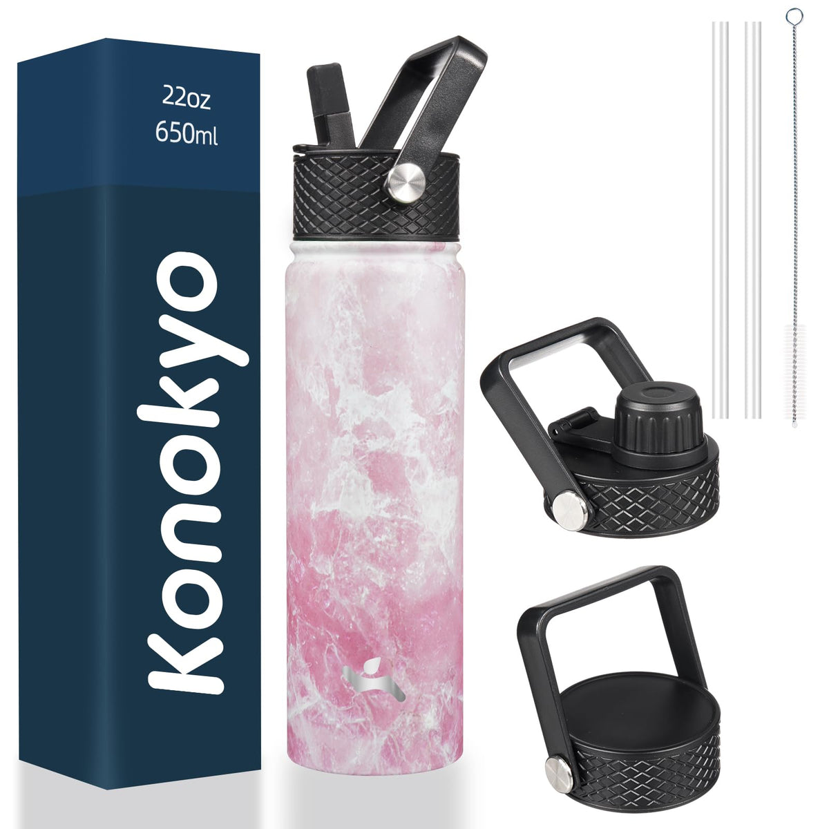 Konokyo 22 oz Insulated Stainless Steel Water Bottle with Straw Lid