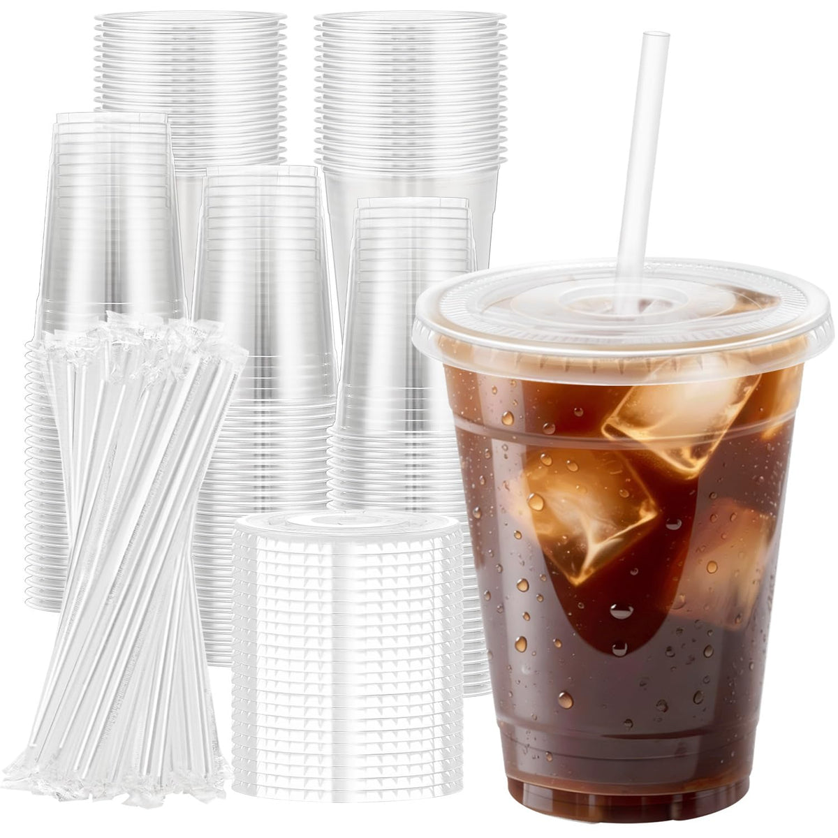 100 Pack 20 oz Plastic Cups, Clear Disposable Iced Coffee Cups