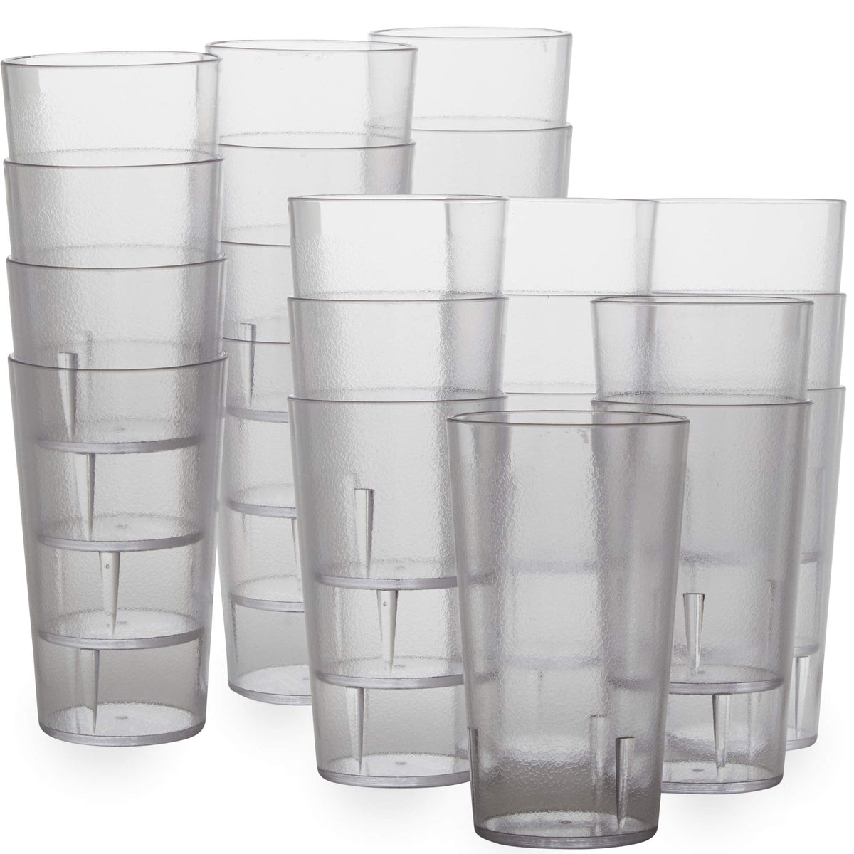 Restaurant Grade, BPA-Free 12oz Clear Plastic Cups 12pk. Super Durable, Break Resistant Drinking Glasses for Cafe, Party, Catering. Reusable, Stackable Tumblers with Textured Grip Design