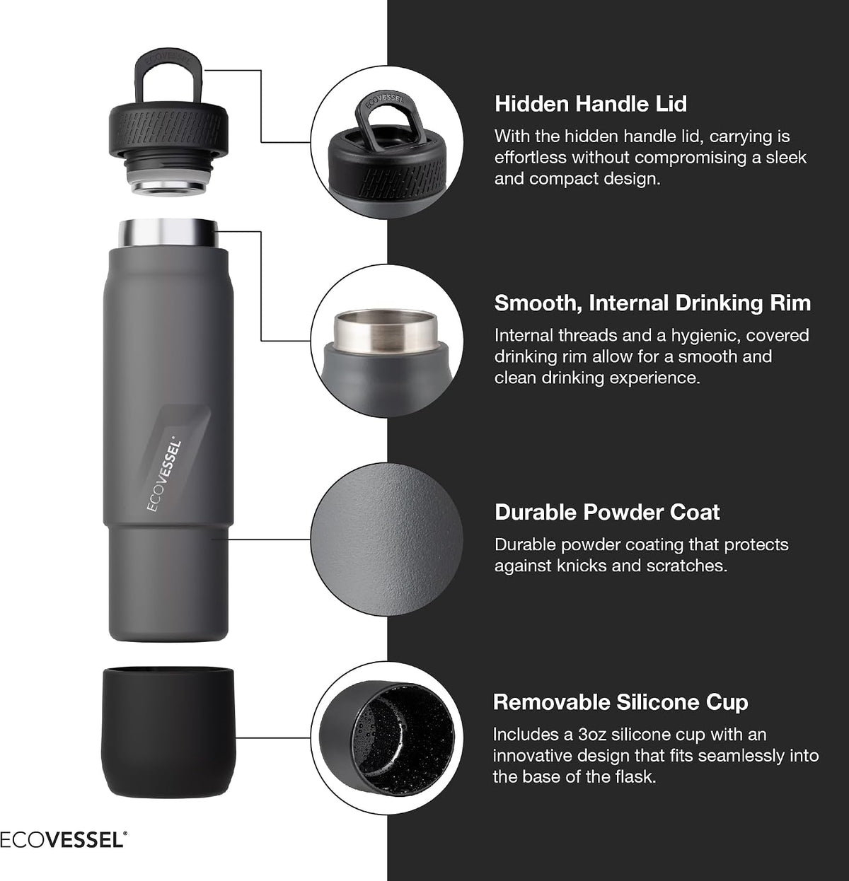 EcoVessel Flask with Removable Shot Cup 8 oz Insulated Orange