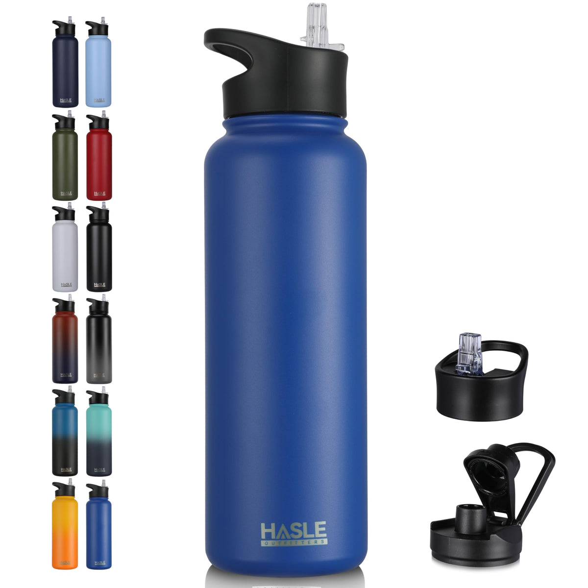 HASLE OUTFITTERS 32 oz Insulated Water Bottle Stainless Steel Double Walled Vacuum Sports Water Bottle with 2 Lids (Straw and Spout Lid) for Gym Camping Hiking(Black,1)