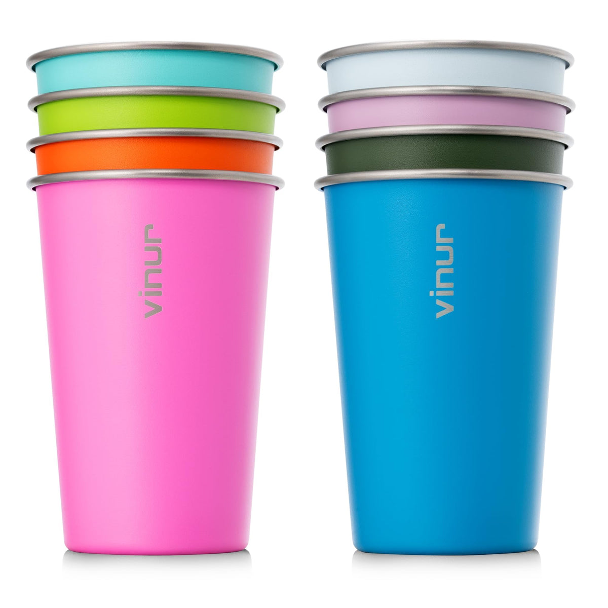 Stainless Steel Cups-16 oz Colorful Stackable Metal Drinking Glasses 8 Pcs