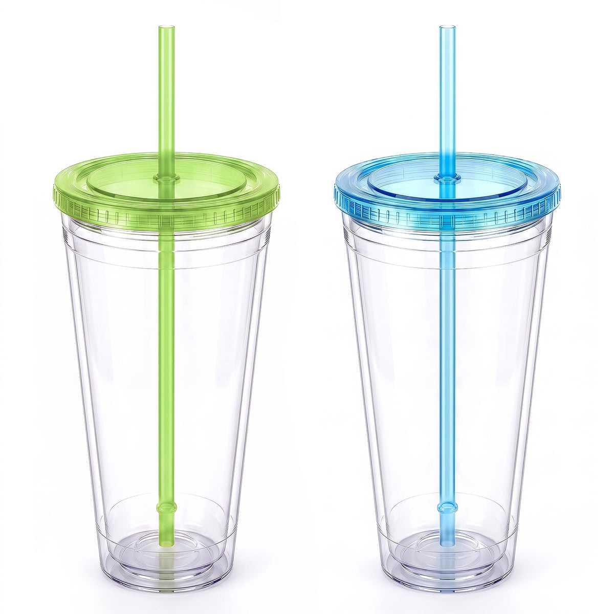 Zukro Clear Double Wall Plastic Tumbler with Lid and Straw 32 oz, 2 Pack