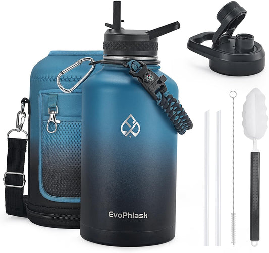 64 oz Insulated Water Bottle with Carrier Bag, Indigo Black